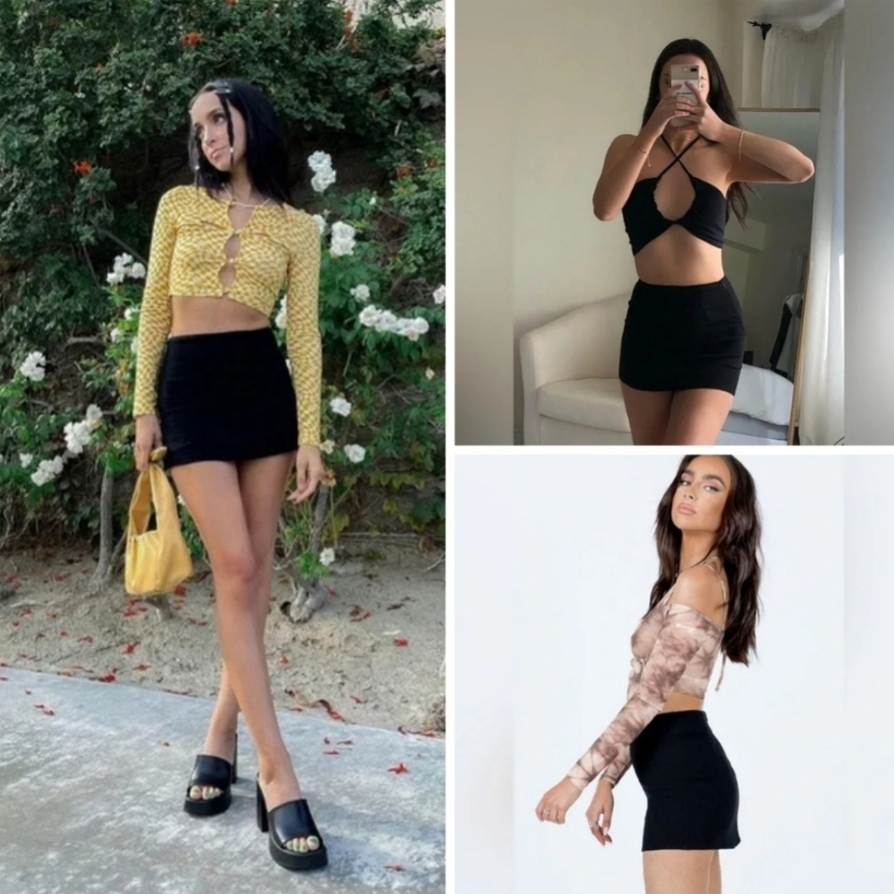 Princess Polly Selby High Waisted Linen Blend Black Micro Mini Skirt Size 4